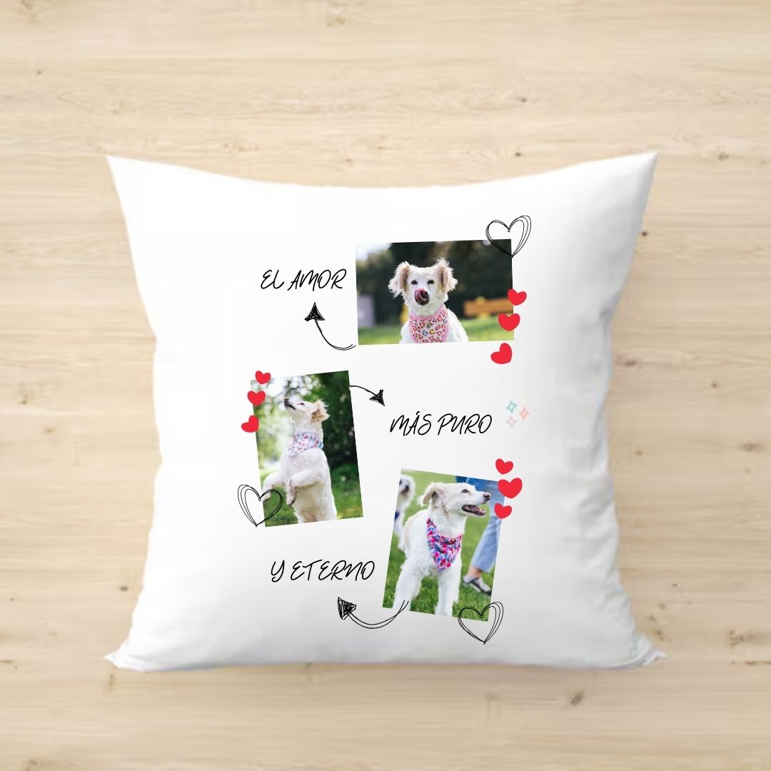 Funda cojín blanco personalizado "El amor más puro y eterno"